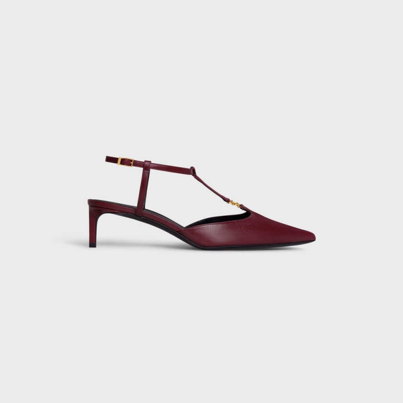 Ox blood Celine KITTEN TRIOMPHE BAR STRAP in LAMBSKIN Pumps | CL-592556