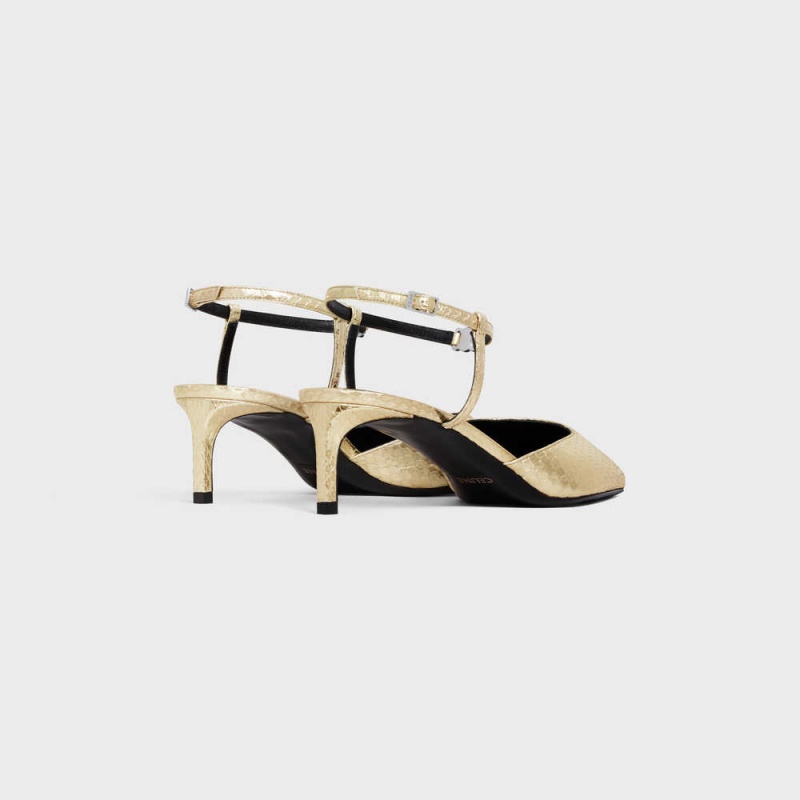 Platinium Celine KITTEN WITH STRAP TRIOMPHE in LAMINATED AYERS Pumps | CL-592564