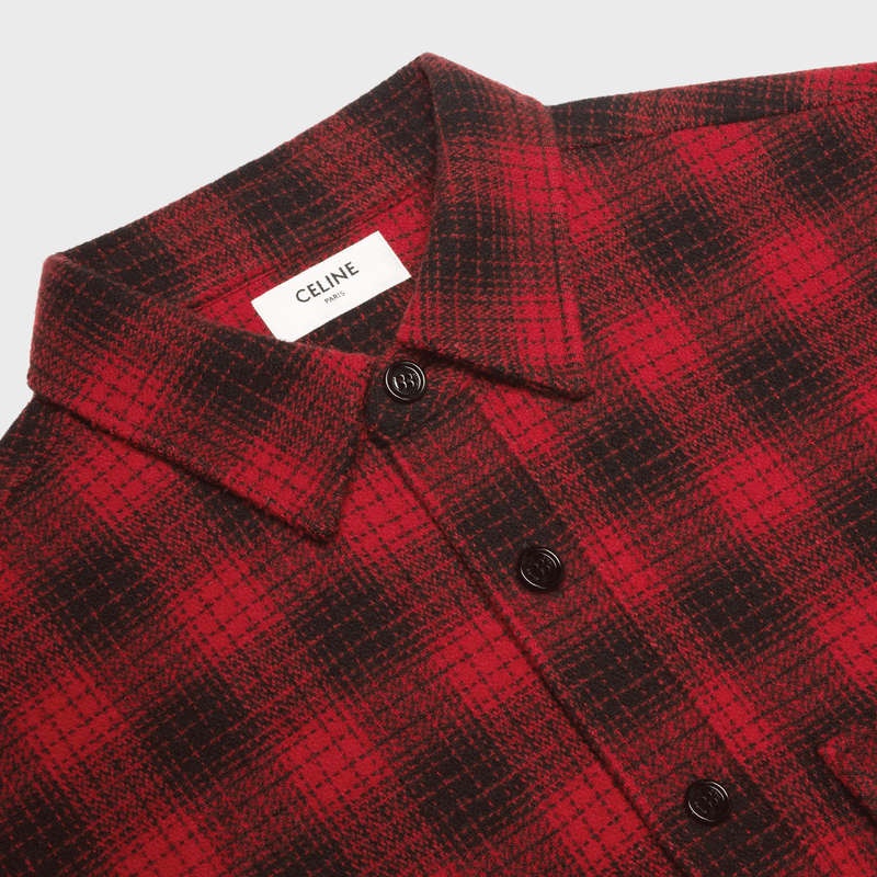 Red/ Black Celine LOOSE IN CHECKED WOOL Shirts | CL-592158