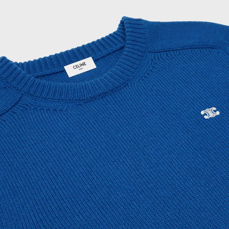 Royal Blue Celine triomphe crew neck in cashmere wool Knitwear | CL-592097