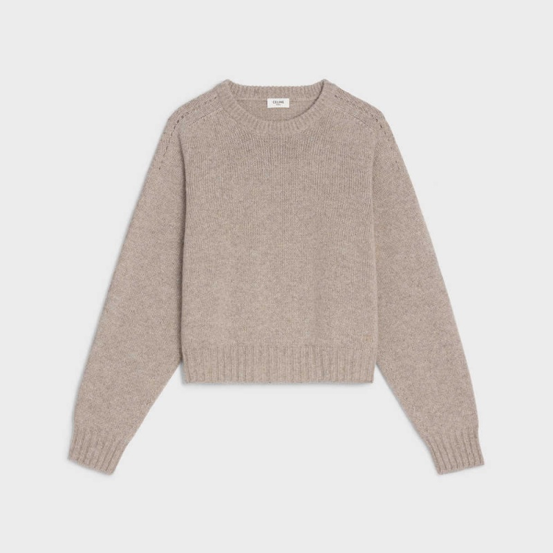 Sand Celine CREW NECK IN SEAMLESS CASHMERE Knitwear | CL-592708