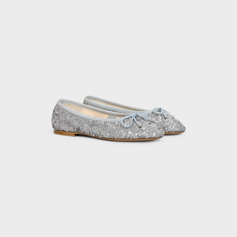 Silver Celine LES BALLERINES BALLERINA WITH TRIOMPHE LACES in SEQUINS Loafers | CL-592536