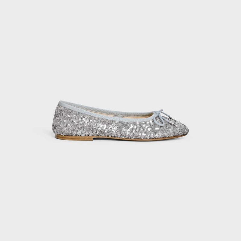 Silver Celine LES BALLERINES BALLERINA WITH TRIOMPHE LACES in SEQUINS Loafers | CL-592536