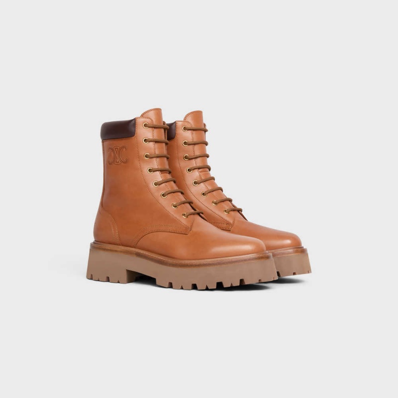 Tan Celine LACE-UP WITH TRIOMPHE BULKY in CALFSKIN Boots | CL-592509