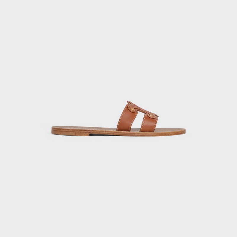 Tan Celine TRIOMPHE MULE in CALFSKIN Sandals | CL-592583