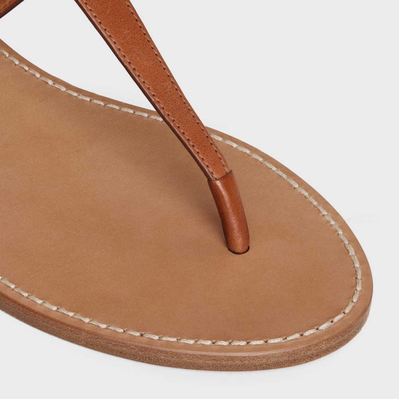 Tan Celine Triomphe Thong in Vegetable - Tanned Calfskin Sandals | CL-592590