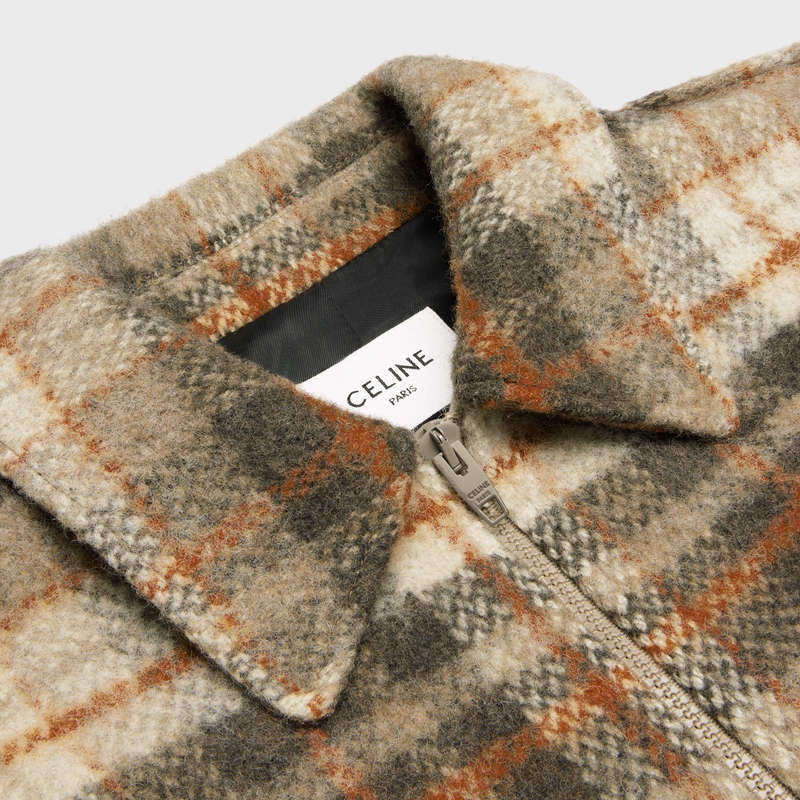 VANILLE/BRUN/ROUILLE Celine loose teddy in brushed checked tweed Blousons | CL-591940