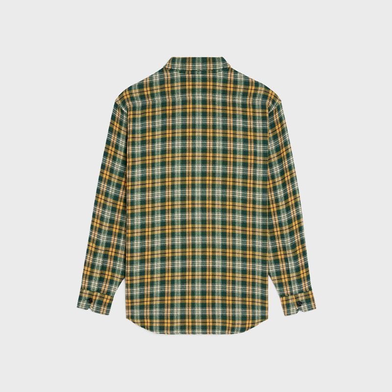 Vert/Creme/Jaune Celine LOOSE IN CHECKED WOOL Shirts | CL-592160