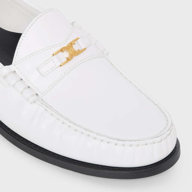 White Celine LUCO Triomphe in POLISHED BULLSKIN Loafers | CL-591887