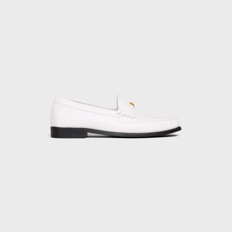 White Celine LUCO Triomphe in POLISHED BULLSKIN Loafers | CL-591887