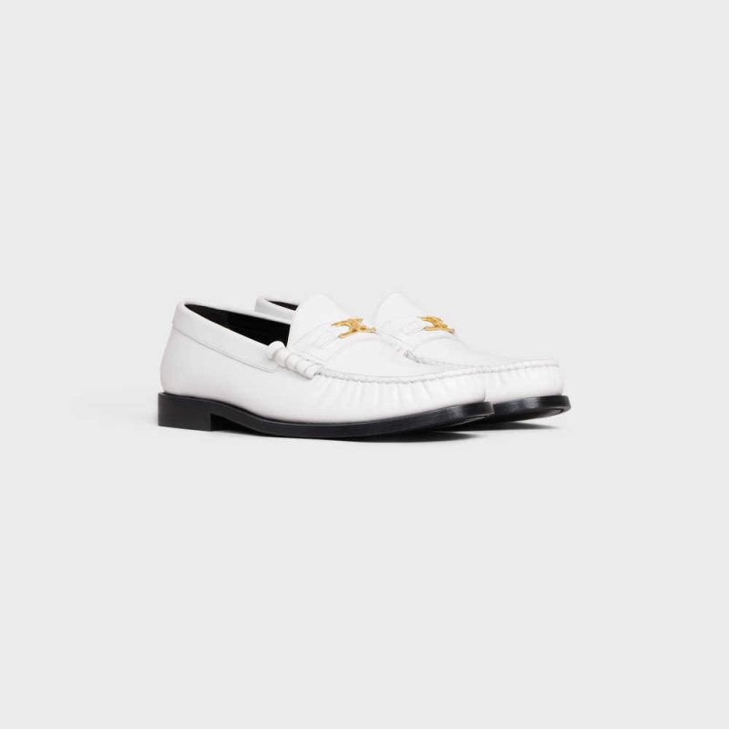 White Celine LUCO Triomphe in POLISHED BULLSKIN Loafers | CL-592527