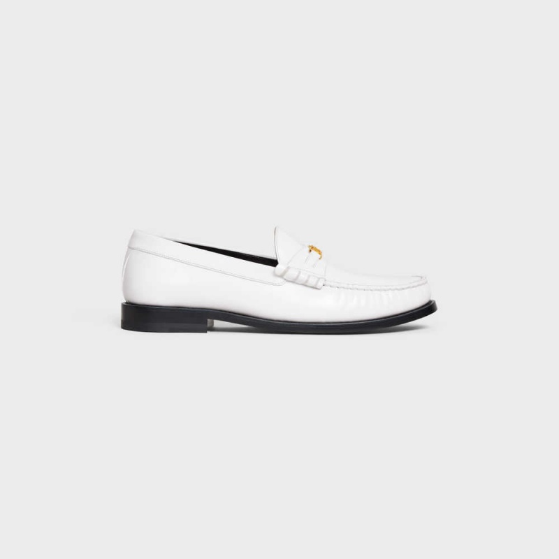 White Celine LUCO Triomphe in POLISHED BULLSKIN Loafers | CL-592527