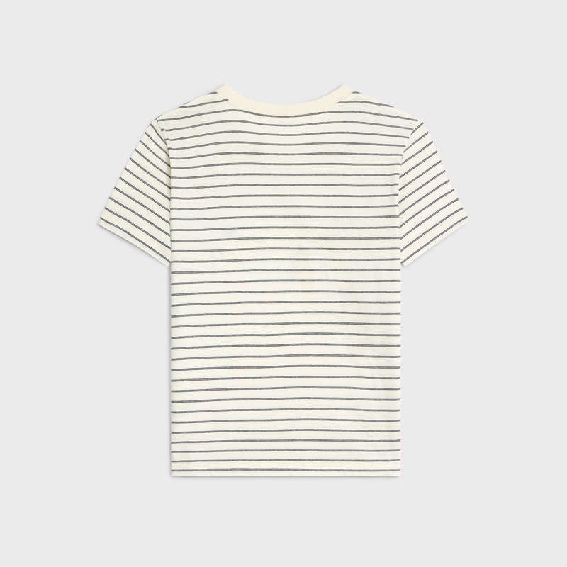 white / grey / black Celine regular triomphe in striped jersey T-shirts | CL-592128