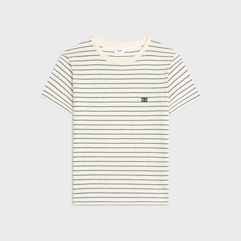 white / grey / black Celine regular triomphe in striped jersey T-shirts | CL-592128